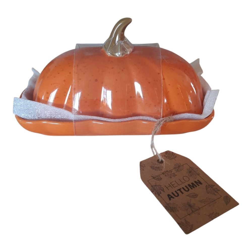 Hello Autumn Orange Pumpkin Butter Dish